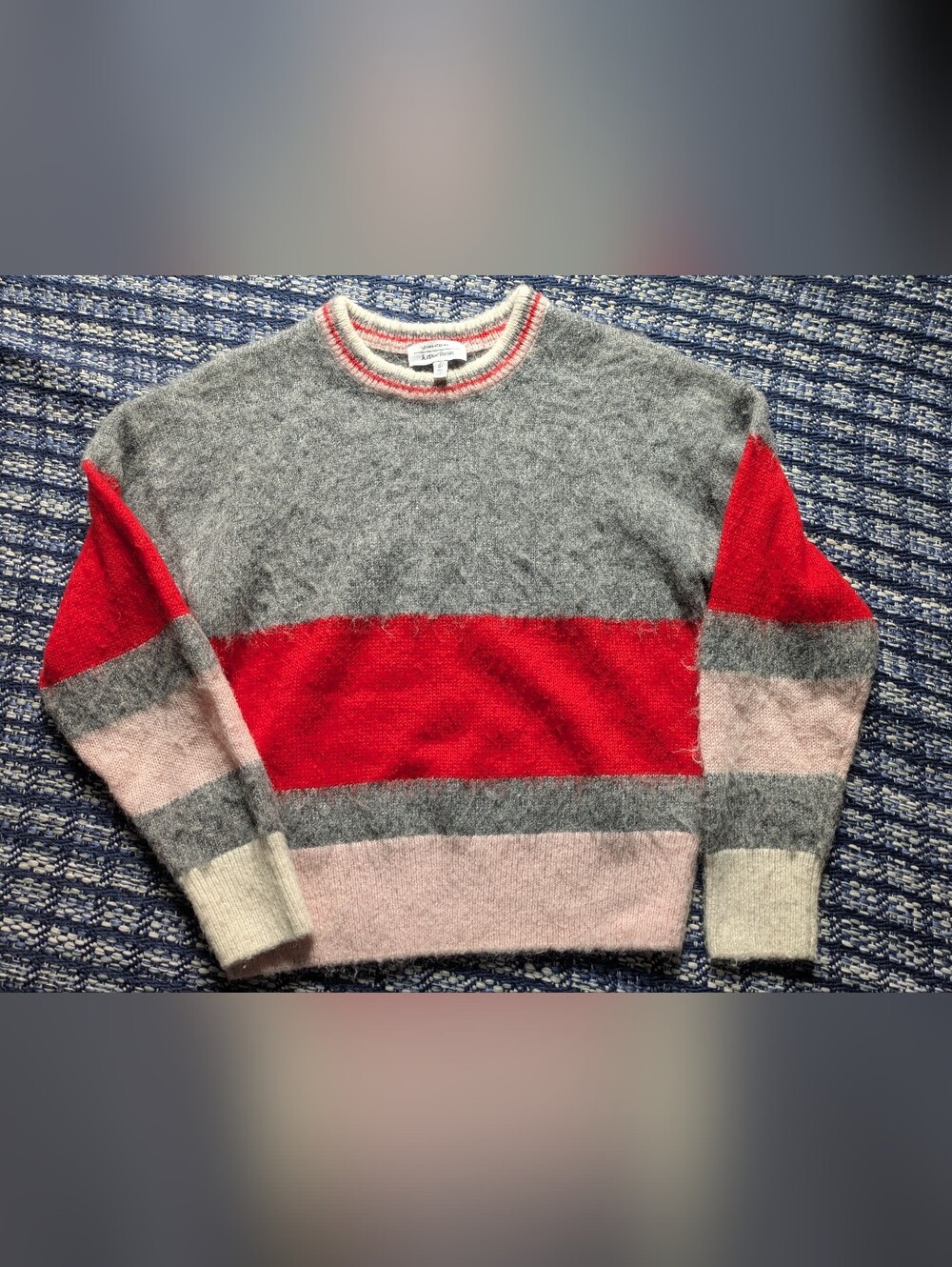 & Other Stories Striped Knit Sweater in Gray, Red & Cream
